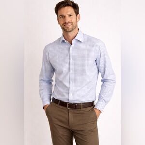 Cooper & Stewart 2-Ply Non-Iron Pinpoint Dress Shirt – Blue Check – 15.5 / 34-35